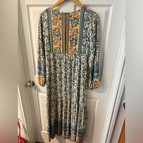 Hey Samy Smock Midi Dress In Blue & Mint Mixed Floral Printed Size M - Picture 5 of 12